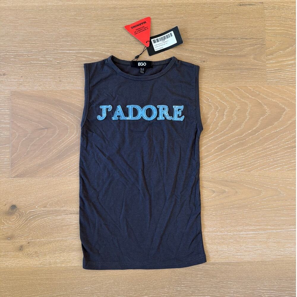 Ego Sleeveless Vest Top J'Adore Size US6 Black Blue